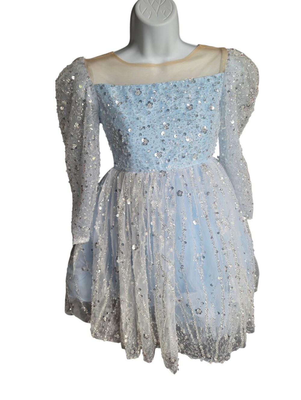 Girls Sparkly Ice Blue Sequin Tulle Dress - Size 140 (Fits US 9/10) - Picture 1 of 3